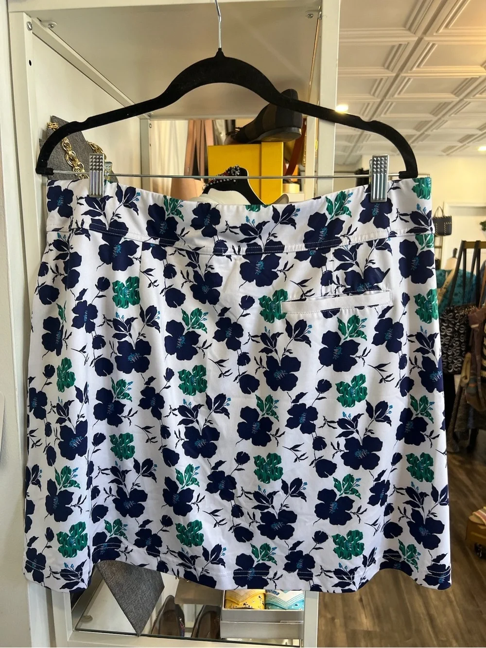 Callaway White A-Line Skort with Navy & Green Floral Print